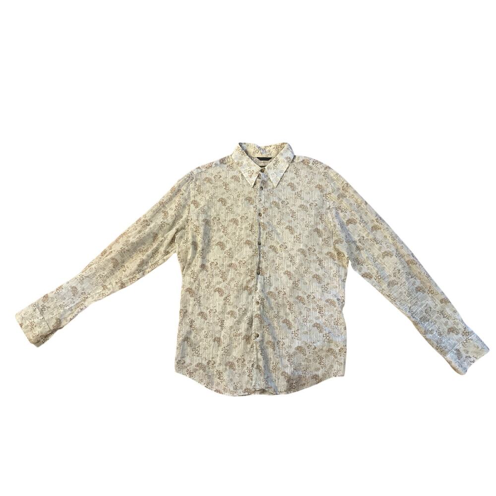 Vintage Men XXL Kenzo Homme Button-Down Brown Floral Printed Shirt Top Long Slv